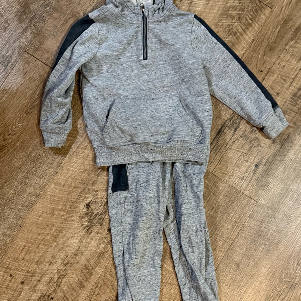 Kids Gray Hoodie and Jogger Set with Black Trim